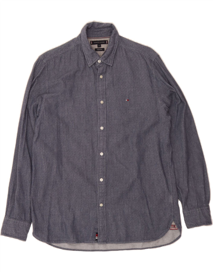 TOMMY HILFIGER Mens Regular Fit Shirt Medium Blue Spotted Cotton Vintage Tommy Hilfiger and Second-Hand Tommy Hilfiger from Messina Hembry 