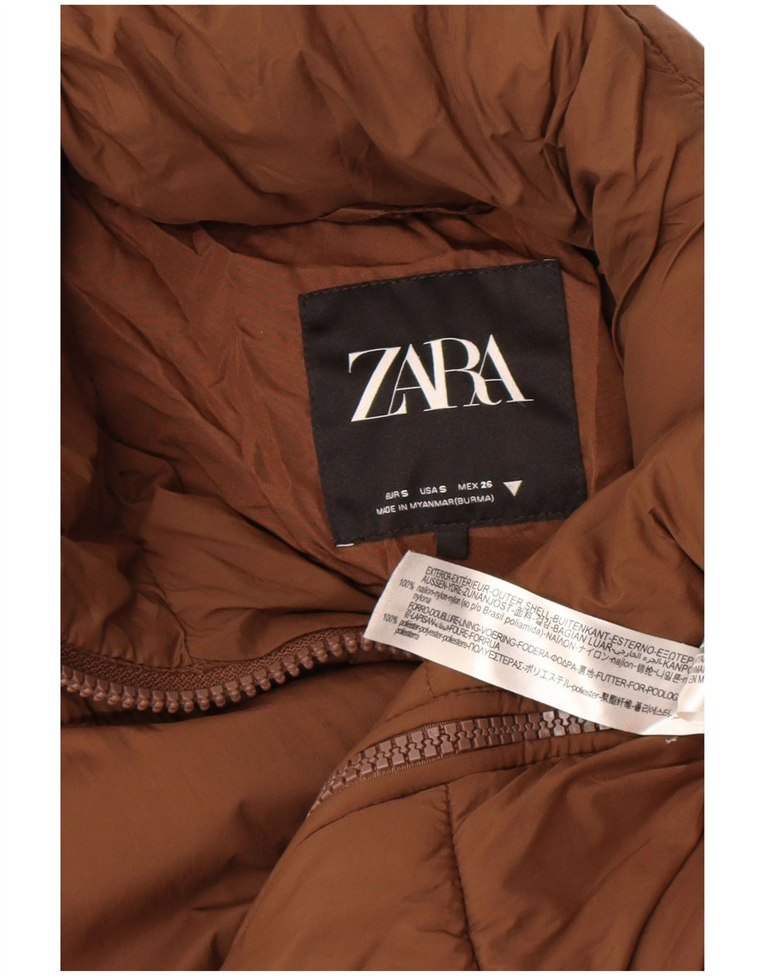 Damski, oversize'owy, wyściełany płaszcz Zara UK 10, mały, brązowy nylon