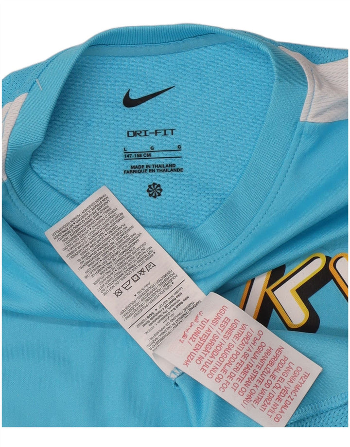 Chłopięcy T-shirt z grafiką Nike, rozmiar 12-13 lat, duży, niebieski, poliester z blokami kolorów