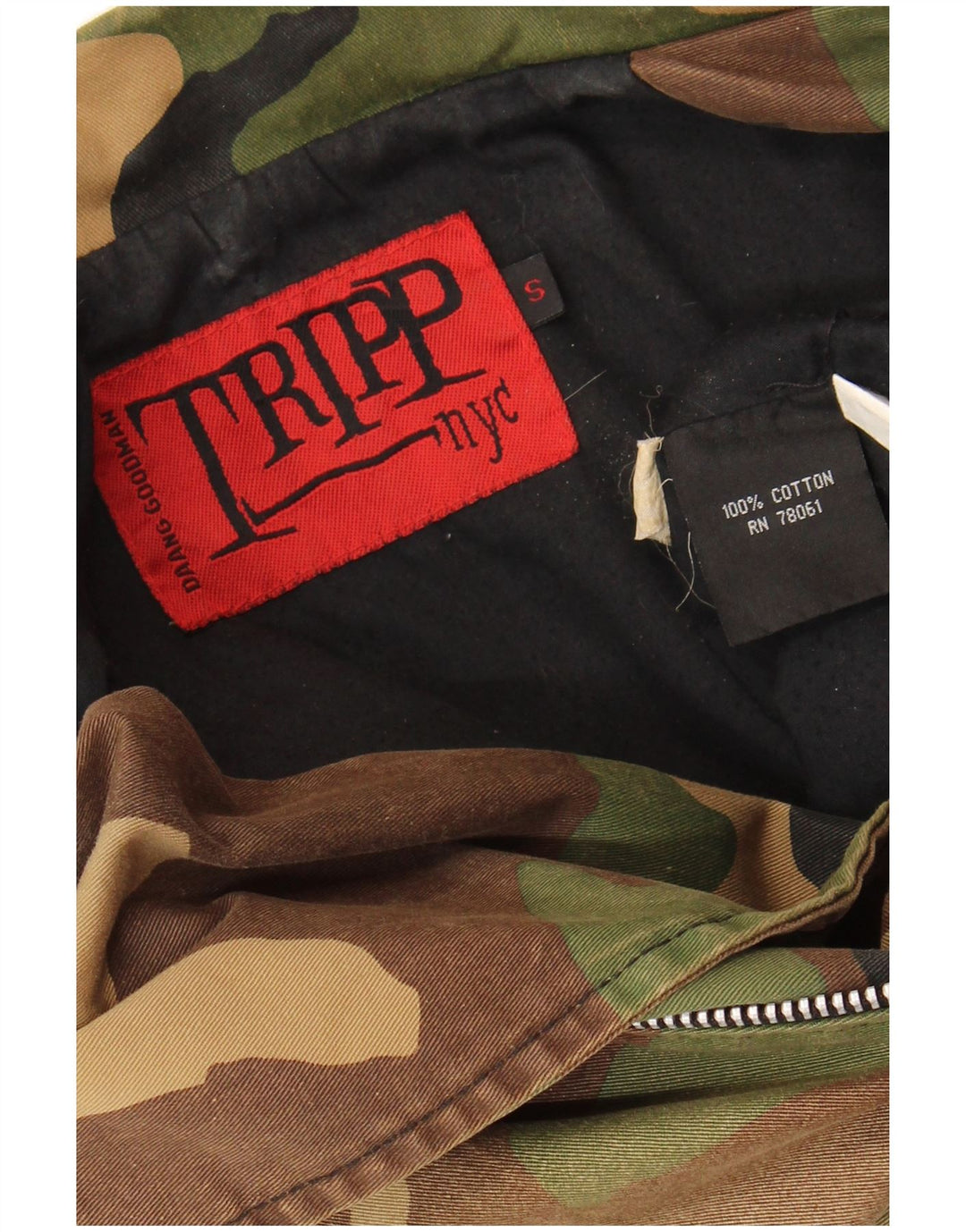 Damska kurtka wojskowa TRIPP NYC Crop UK 10, mała, bawełniana w kamuflażu khaki