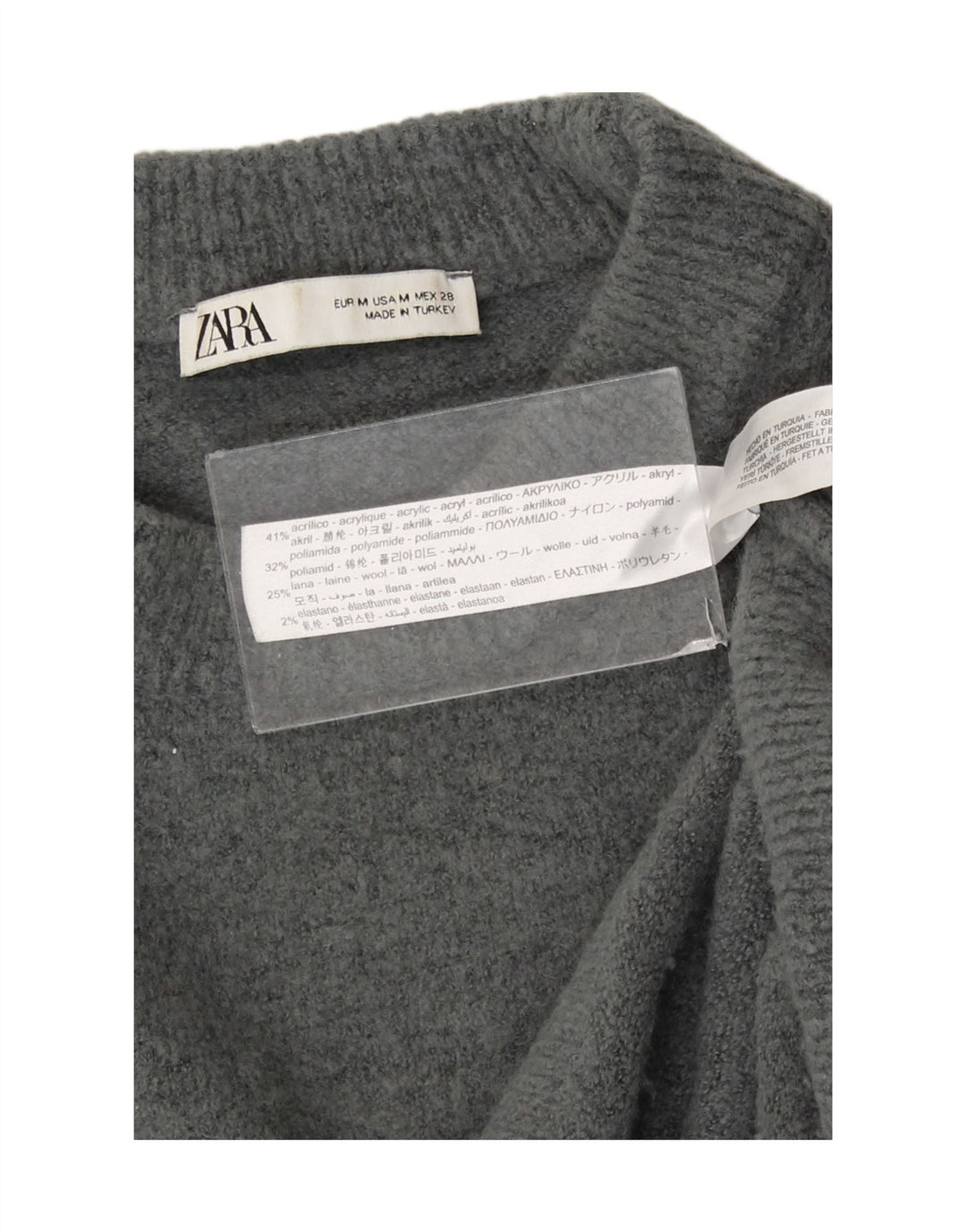 Damski sweter oversize z wycięciem pod szyją Zara UK 14 Średni szary akryl