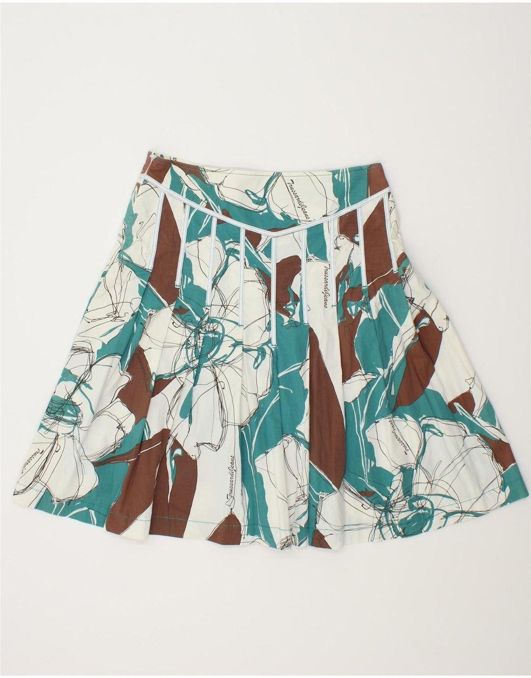 TRUSSARDI Womens Knife Pleated Skirt W29 Medium  Blue Colourblock Vintage Trussardi and Second-Hand Trussardi from Messina Hembry 