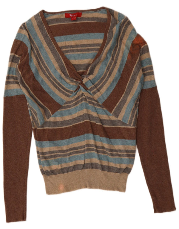 MONSOON Womens V-Neck Jumper Sweater UK 12 Medium Multicoloured Striped