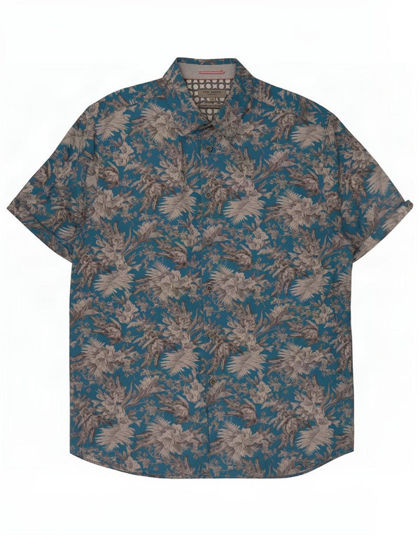 Męska hawajska koszula z krótkim rękawem Ted Baker, rozmiar 6, 2XL, niebieska, bawełniana w kwiaty
