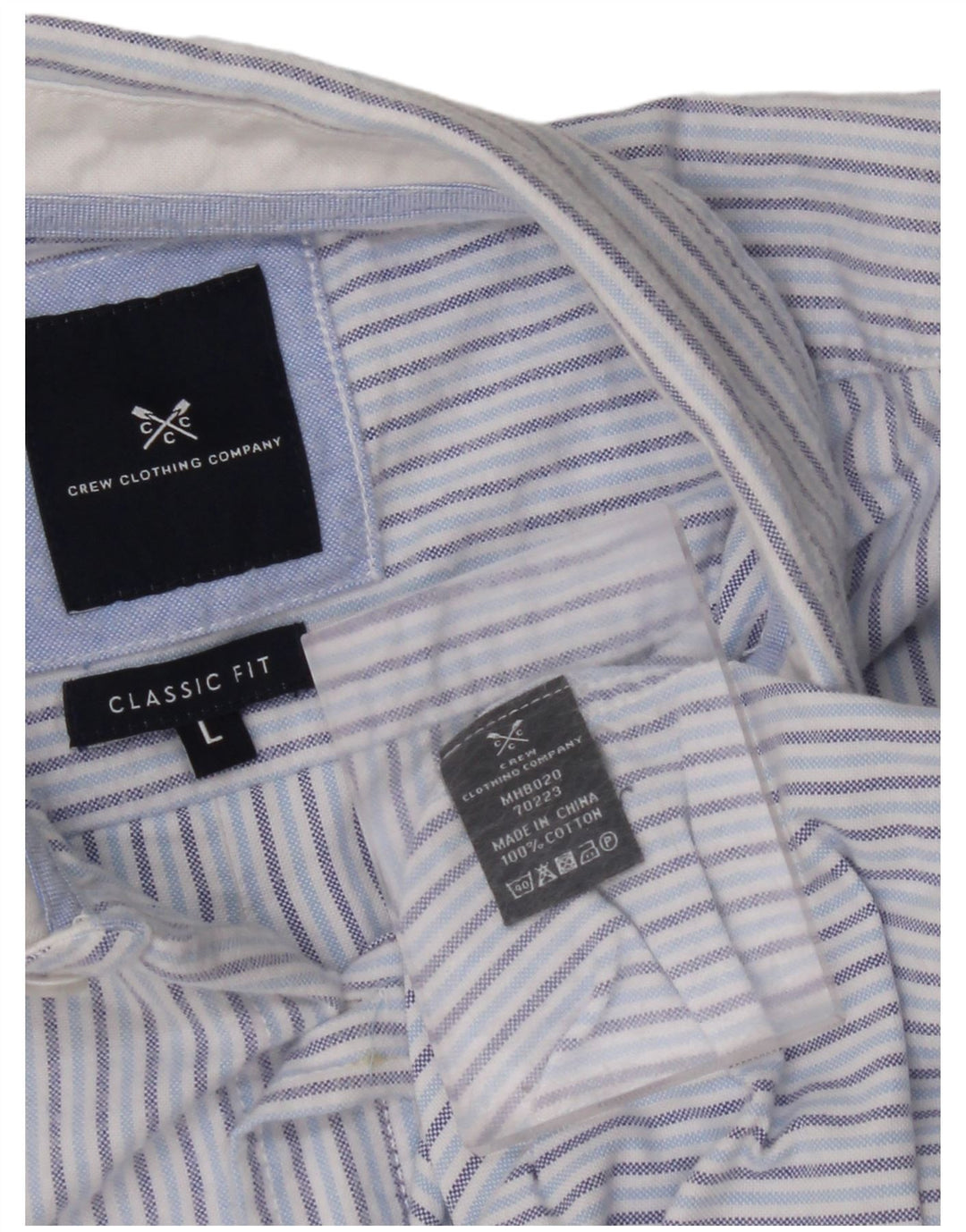 CREW CLOTHING Męska koszula o klasycznym kroju, duża, niebieska, bawełniana w prążki