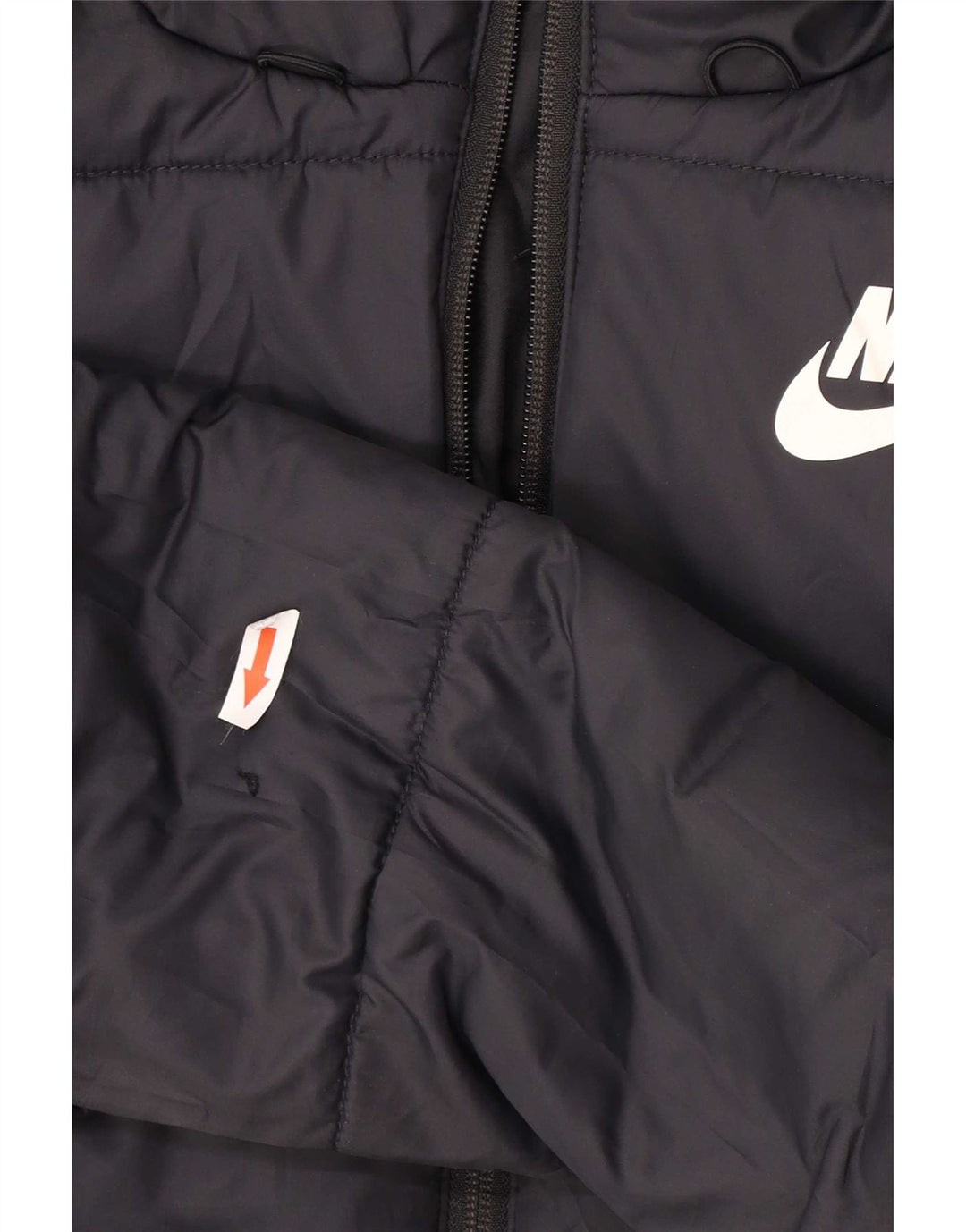 Damska wyściełana kurtka z kapturem i grafiką Nike UK 10, mała, czarna, poliestrowa
