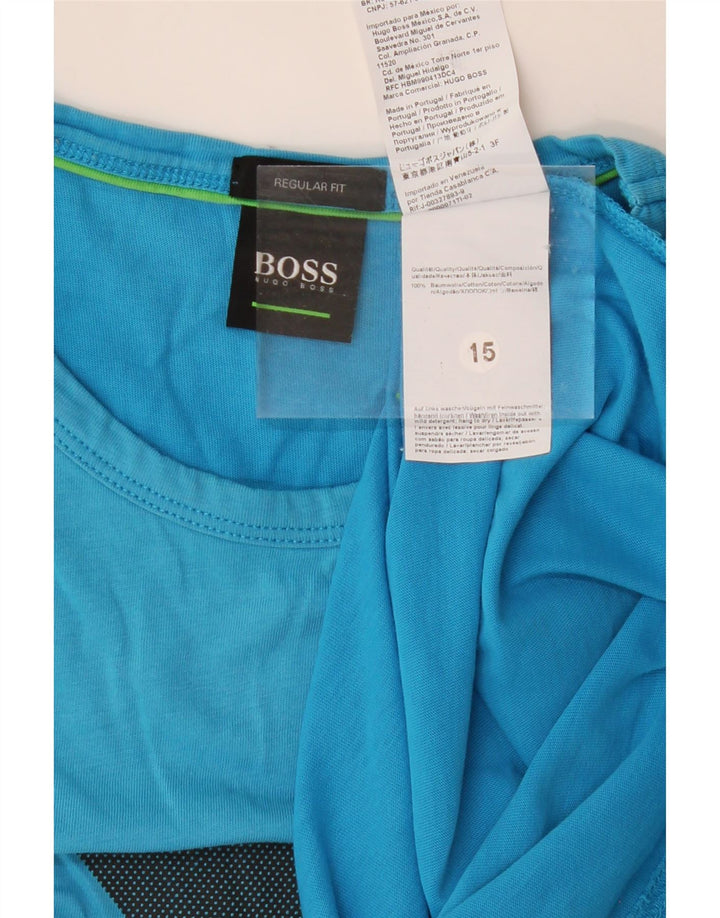 HUGO BOSS Mens Regular Fit Graphic T-Shirt Top Small Blue Cotton Vintage Hugo Boss and Second-Hand Hugo Boss from Messina Hembry 