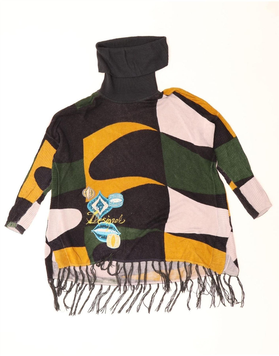 Damski sweter Desigual z wywijanym dekoltem UK 10 Small Green Geometric