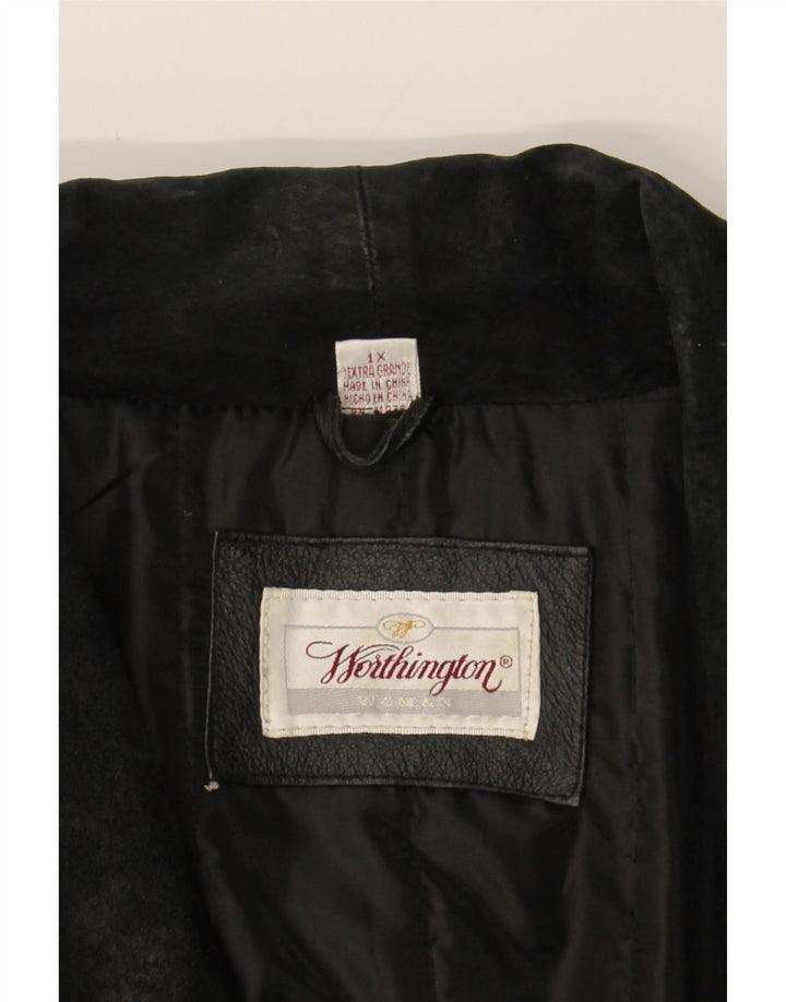 WORTHINGTON Womens Leather Coat UK 18 XL Black Leather Vintage Worthington and Second-Hand Worthington from Messina Hembry 