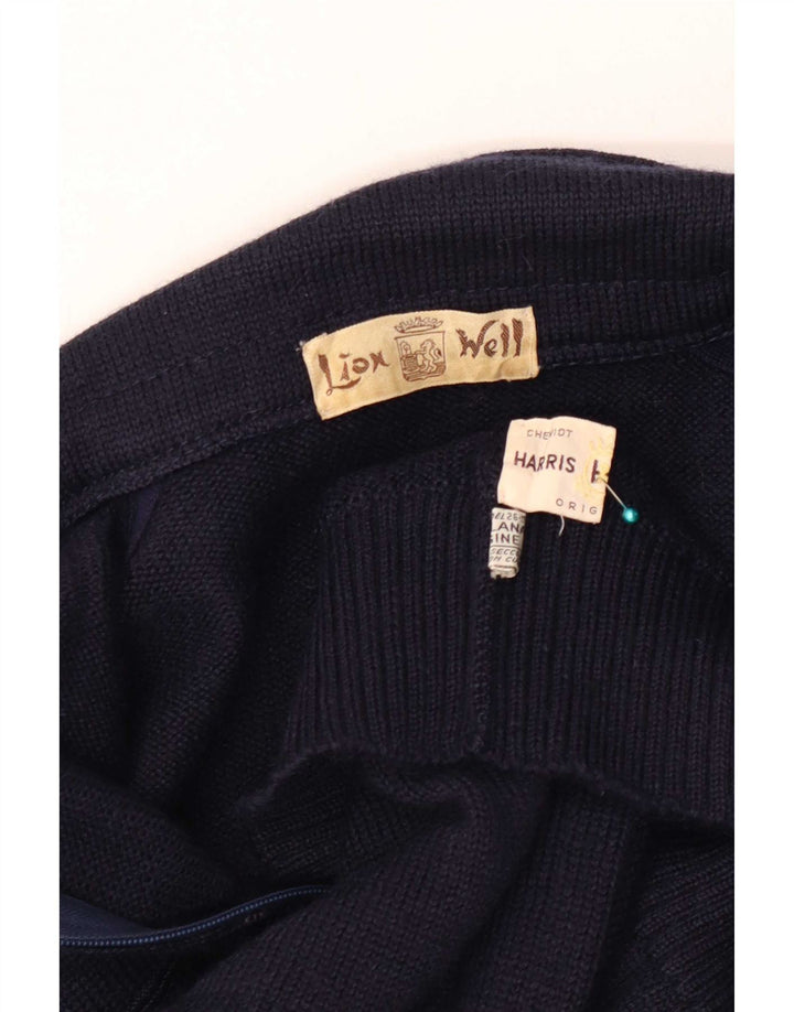 Vintage męski sweter rozpinany na zamek, duży, granatowy, wełniany