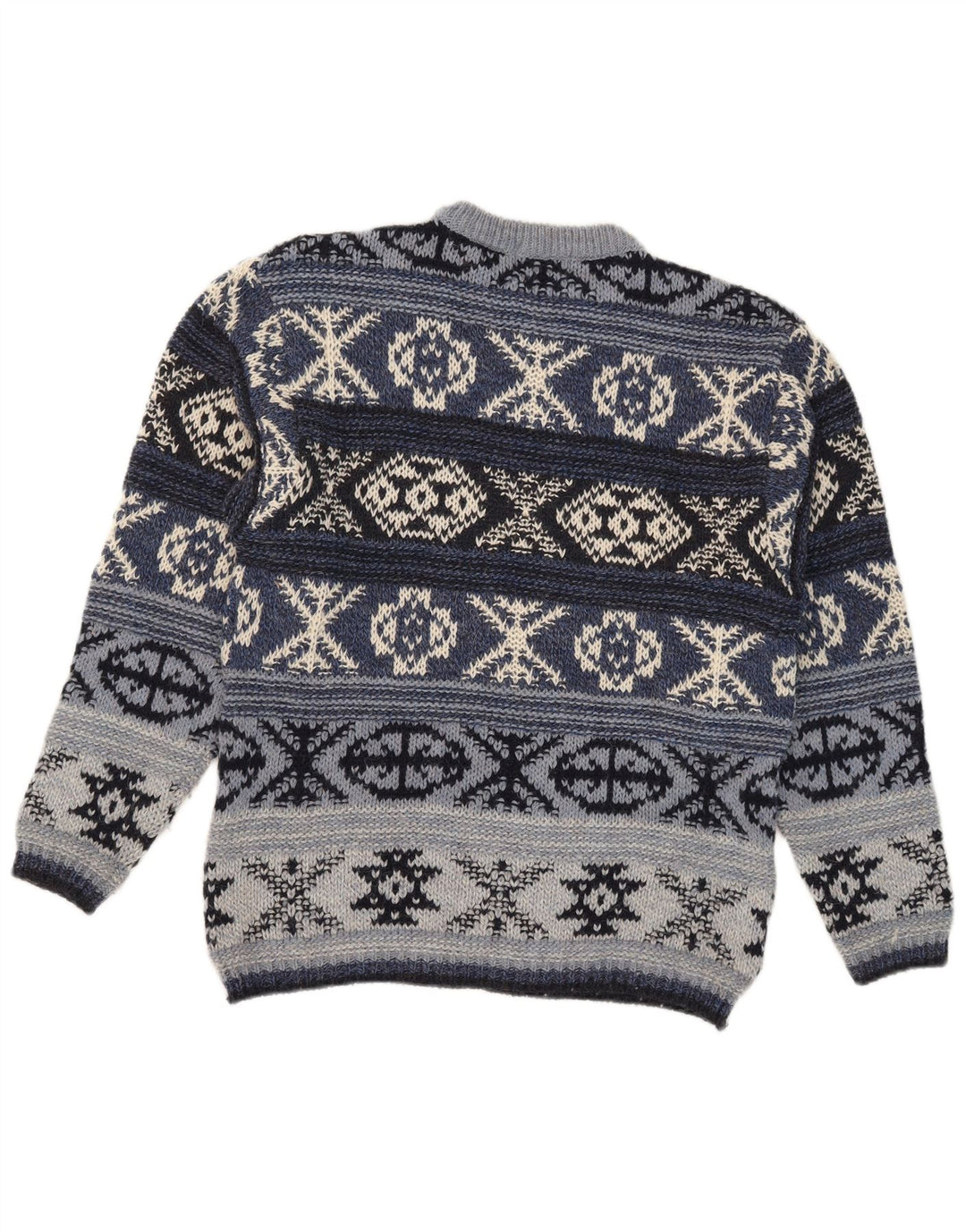 Vintage męski sweter z okrągłym dekoltem IT 48 średni niebieski Fair Isle Wool