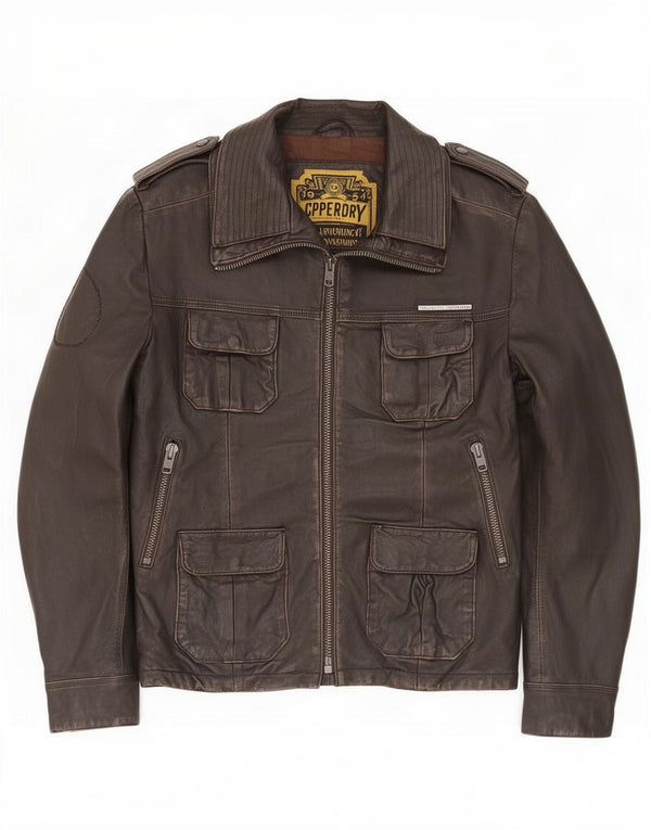 Męska skórzana kurtka wojskowa Superdry UK 40, duża, brązowa