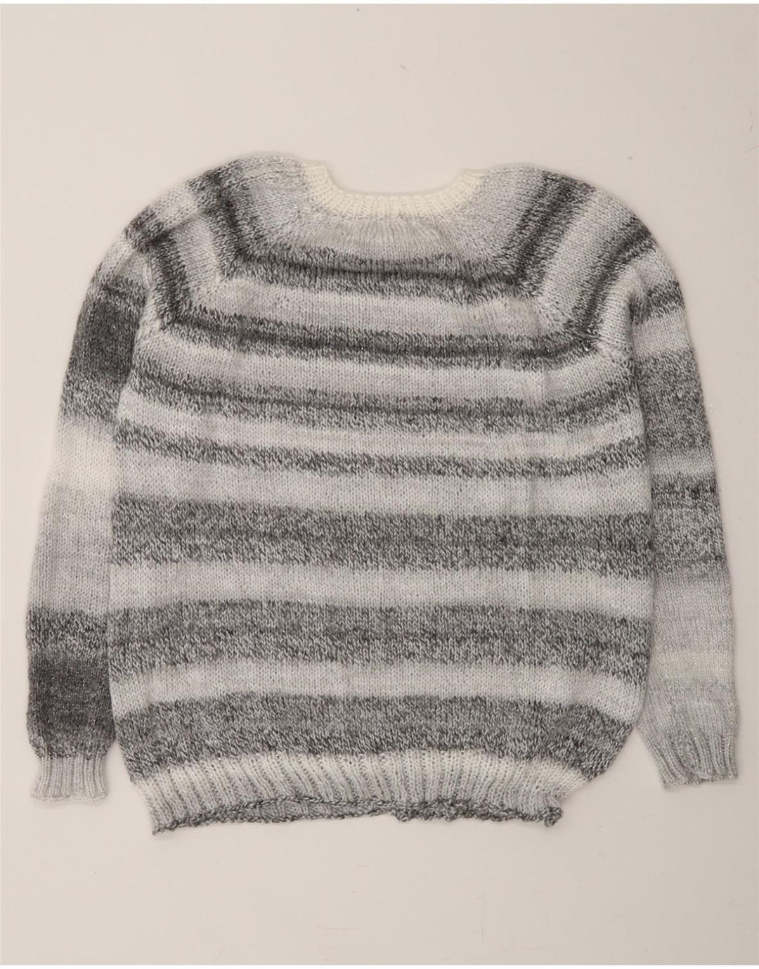 VINTAGE Womens Boat Neck Jumper Sweater UK 12 Medium Grey Striped Vintage Vintage and Second-Hand Vintage from Messina Hembry 