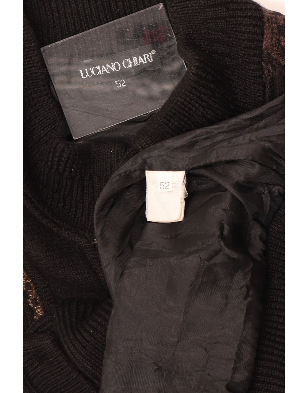 LUCIANO CHIARI Męski sweter kardigan IT 52 Duża czarna geometryczna wełna