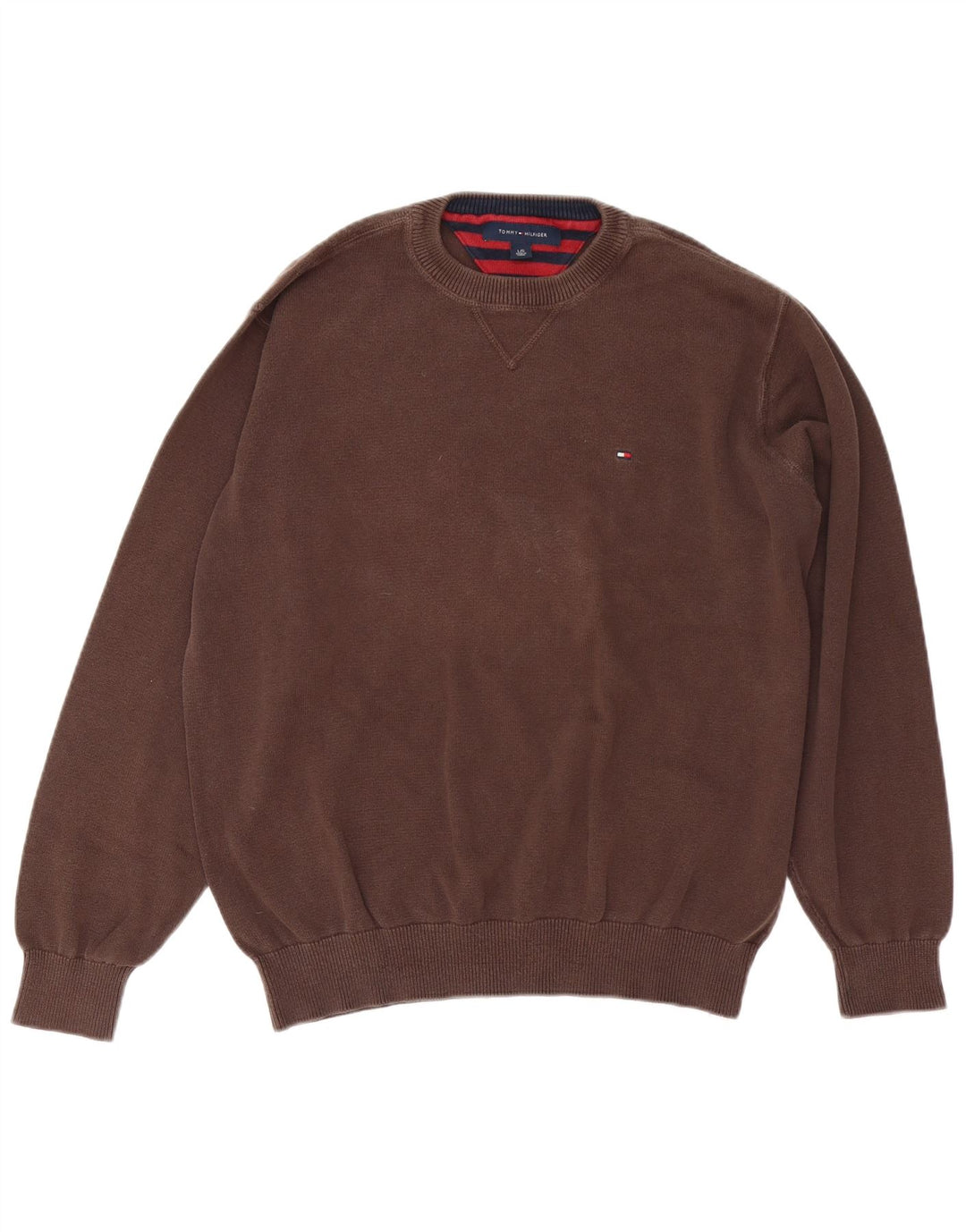 Męski sweter z okrągłym dekoltem Tommy Hilfiger, duży, brązowy