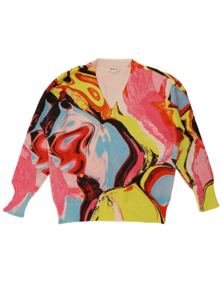 Damski sweter Desigual z dekoltem w kształcie litery V, UK 14, średni, wielokolorowy