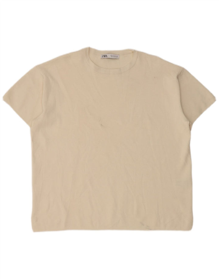 Damski T-shirt oversize Zara Top UK 14 Medium Off White Wiskoza