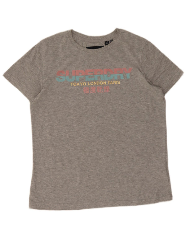 Damski T-shirt z grafiką Superdry Top UK 14, duży, szary, bawełniany