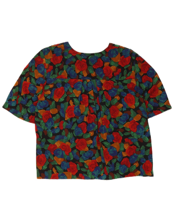Bluzka damska z krótkim rękawem w stylu vintage, UK 16, duża, wielobarwna w kwiaty