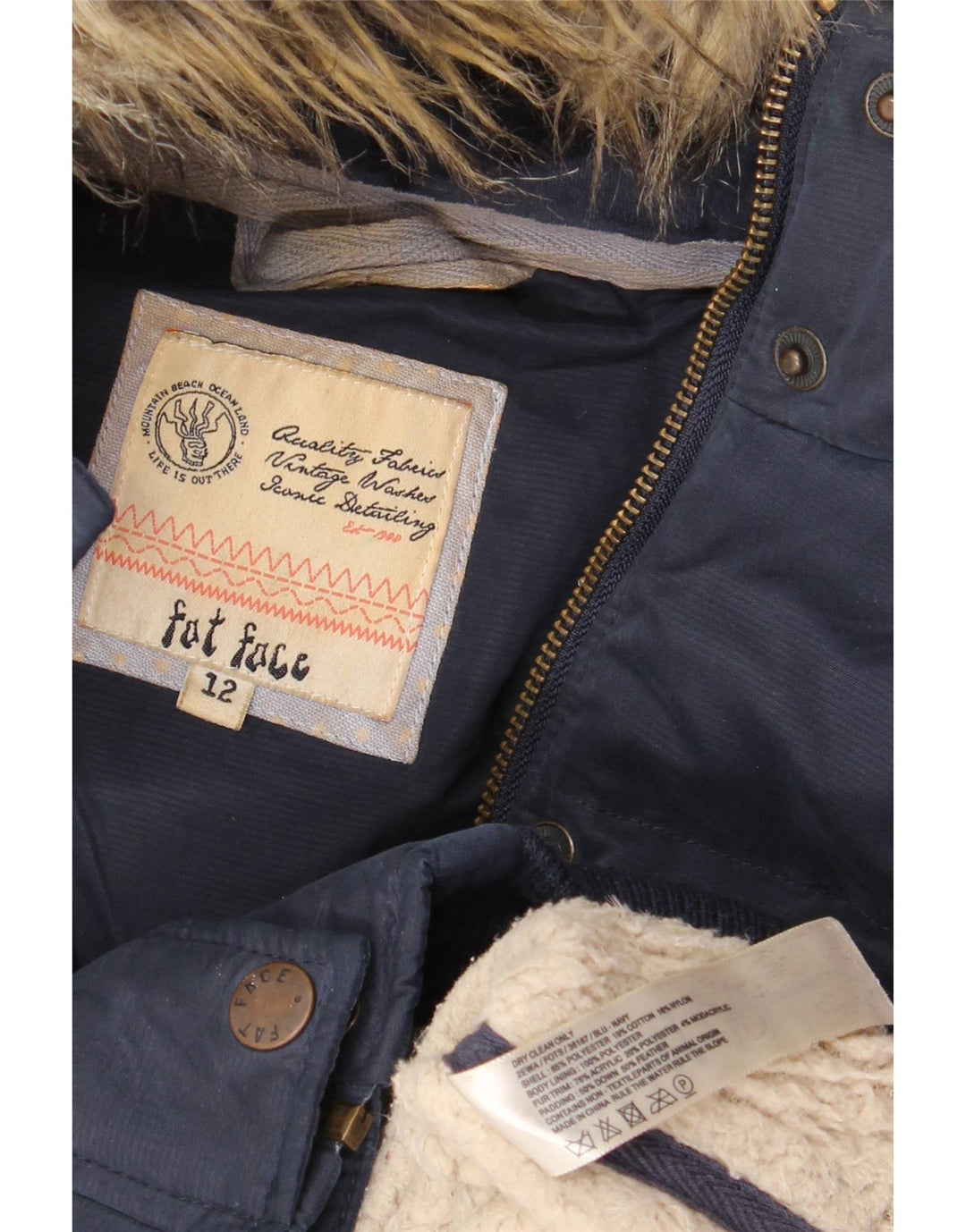 Damska wyściełana kamizelka z kapturem Fat Face UK 12, średni granatowy poliester