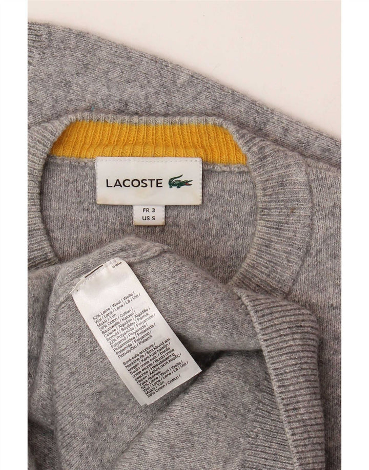 Lacoste Męski sweter z okrągłym dekoltem, rozmiar 3, mały, szary, wełniany w bloki kolorów