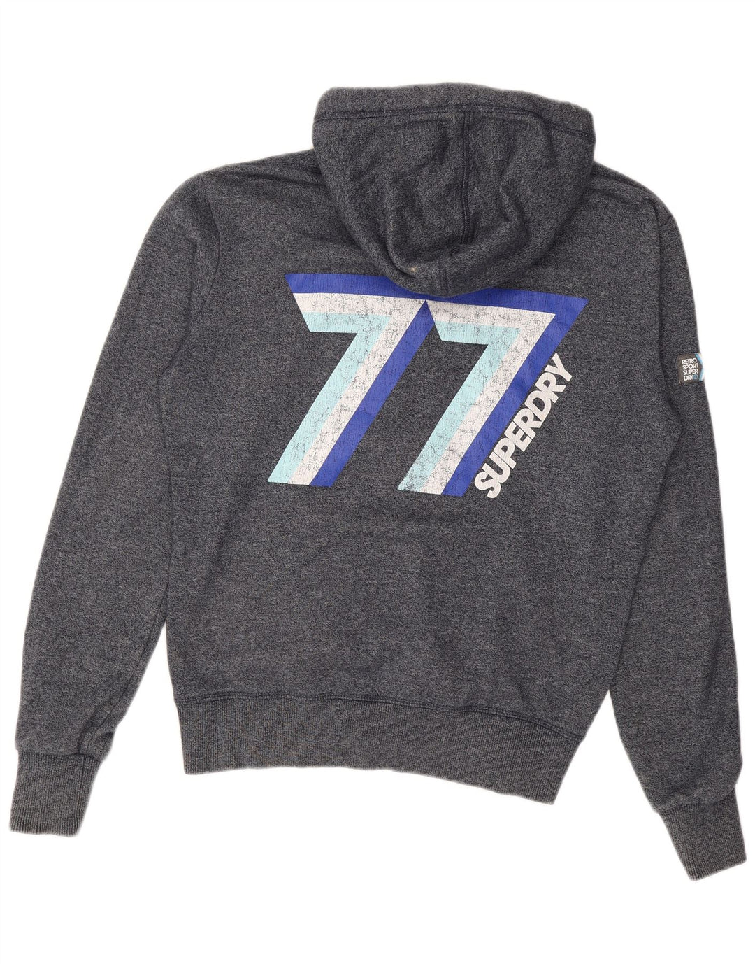 SUPERDRY Męski sweter z kapturem i zamkiem błyskawicznym, z grafiką, średni granatowy, bawełniany