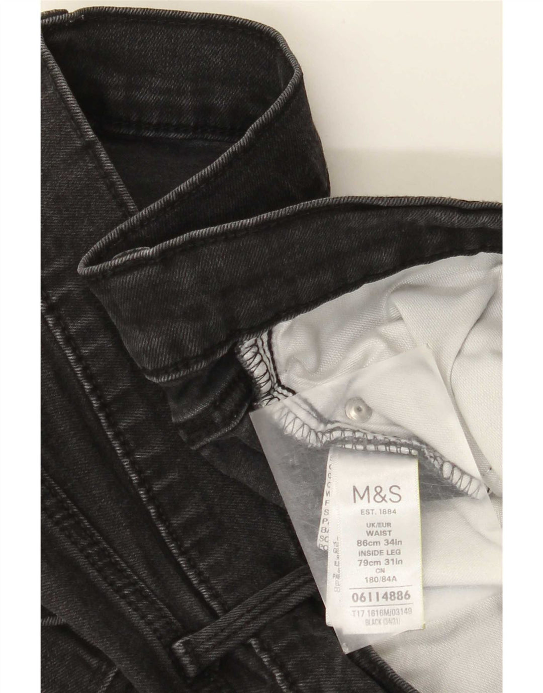 Marks & Spencer Męskie proste dżinsy W34 L31 Czarne bawełniane
