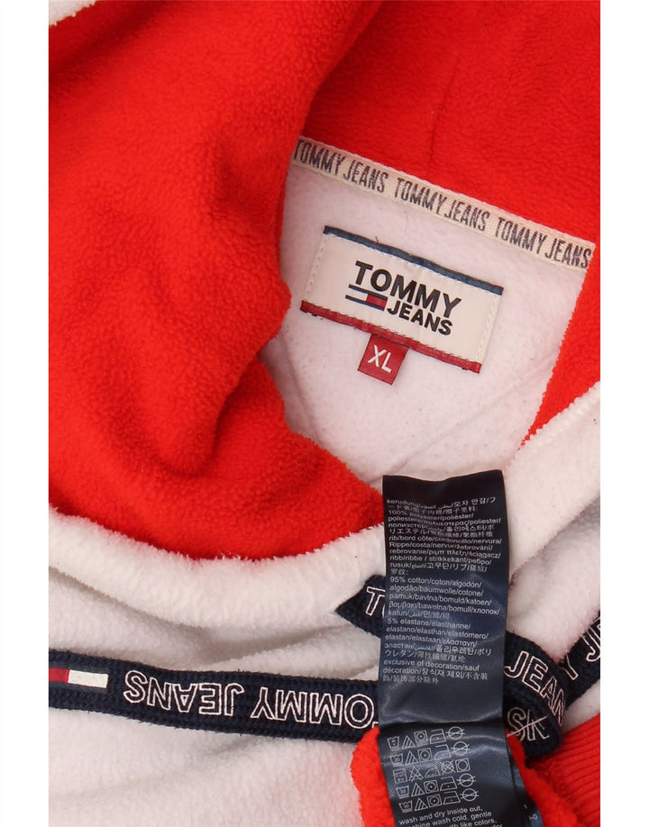 TOMMY HILFIGER Męski sweter polarowy z kapturem XL, czerwony, z blokami kolorów, poliester