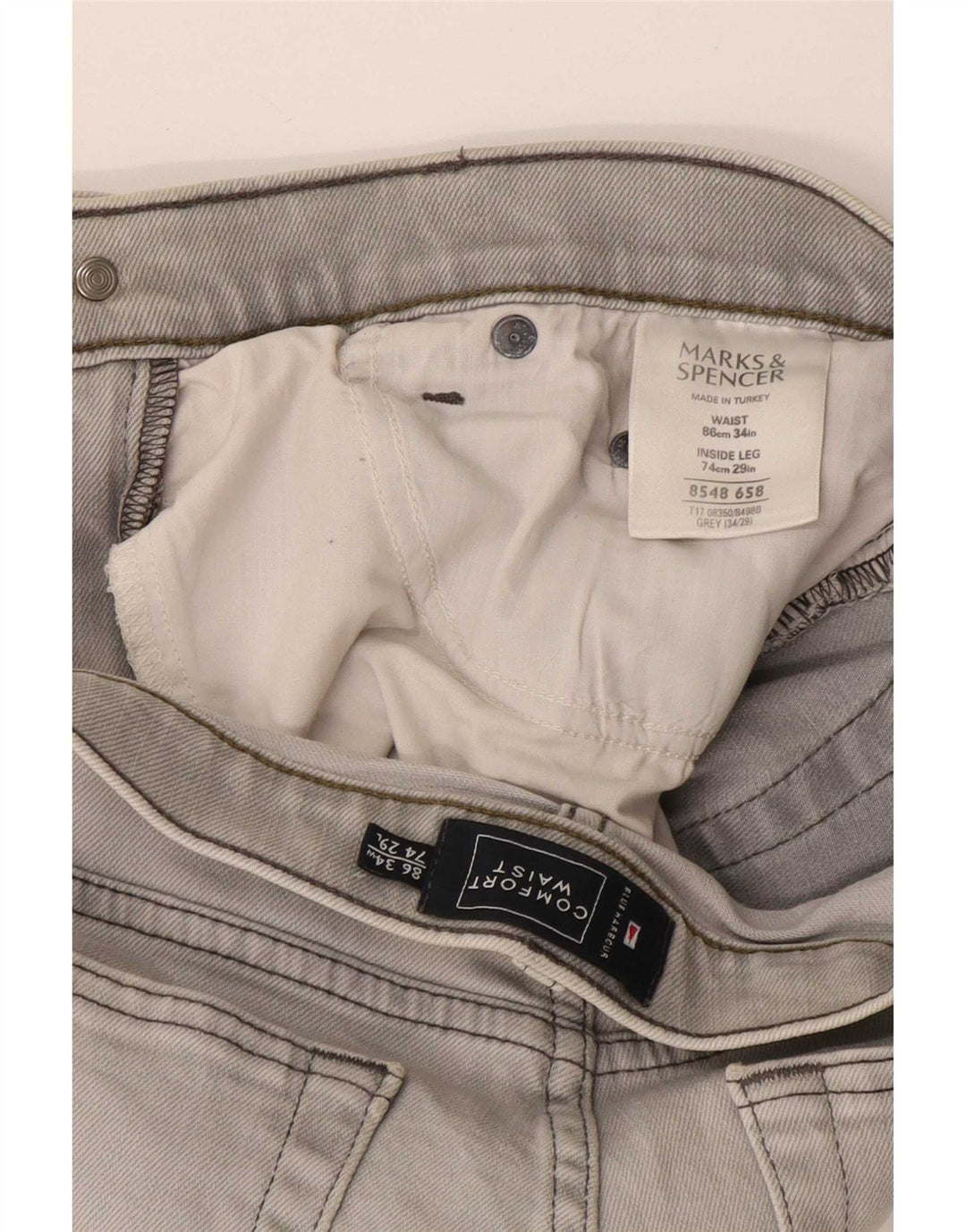 Marks & Spencer Męskie niebieskie dżinsy Harbor Straight W34 L29 Szara bawełna