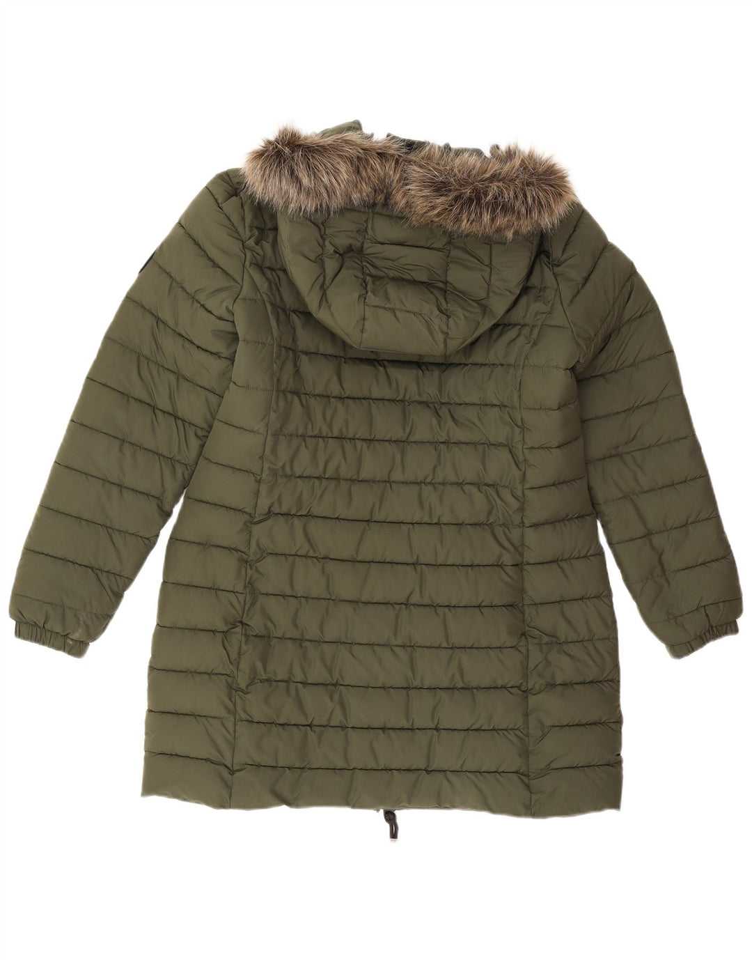 Damski ocieplany płaszcz z kapturem Superdry UK 14, duży poliester khaki