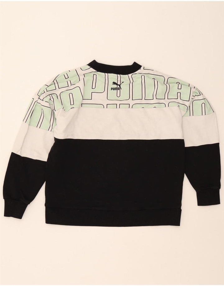 PUMA Womens Graphic Sweatshirt Jumper UK 14 Medium Black Colourblock Vintage Puma and Second-Hand Puma from Messina Hembry 