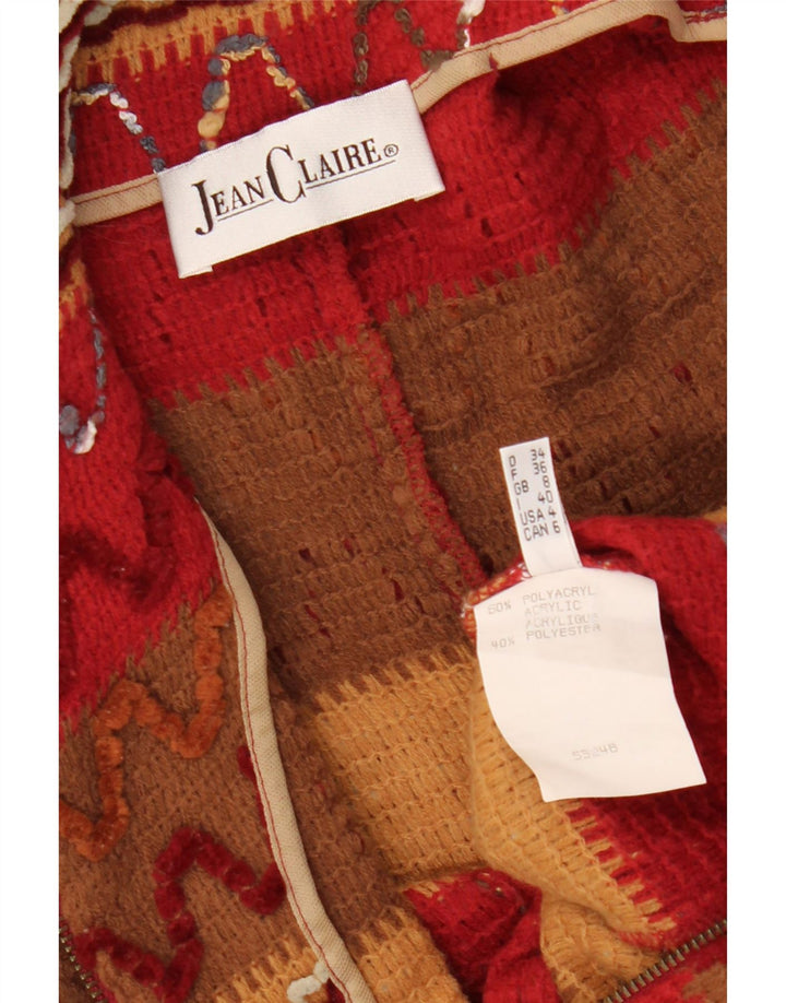 JEAN CLAIRE Damski sweter kardigan UK 8, małe, czerwone paski, akryl