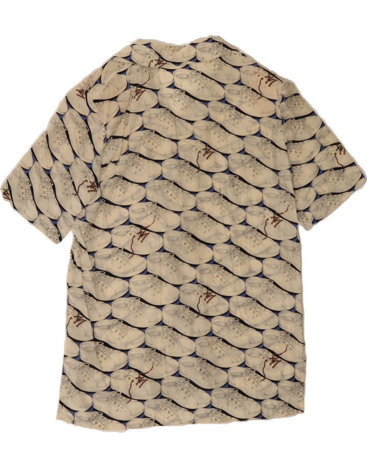 VINTAGE Womens Abstract Pattern Short Sleeve Shirt UK 16 Large Beige Vintage Vintage and Second-Hand Vintage from Messina Hembry 