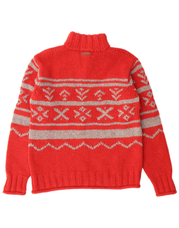 Marlboro Classics Womens Zip Neck Jumper Sweater Large Red Fair Isle Wool