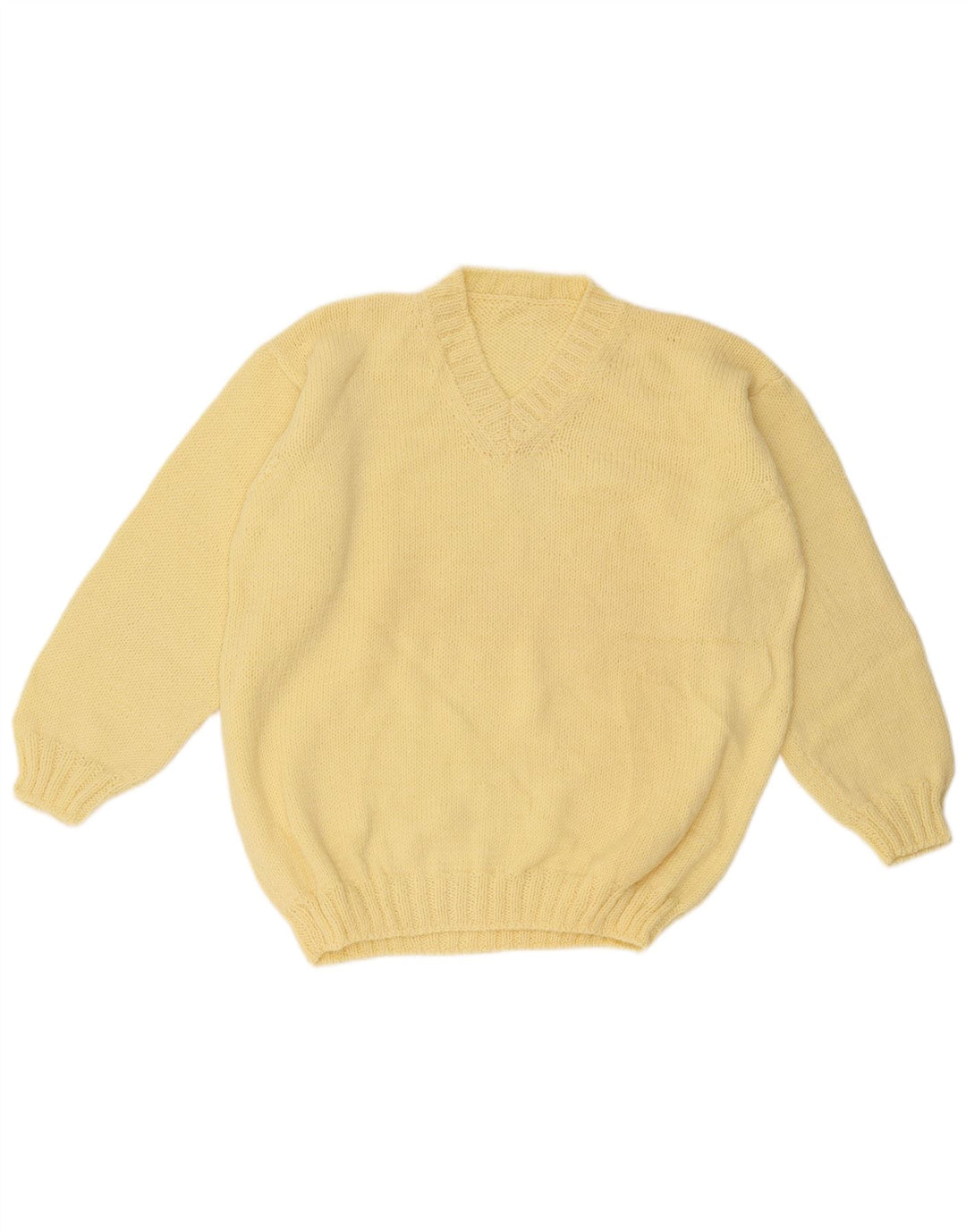 Sweter męski w stylu vintage z dekoltem w szpic, duży, żółty