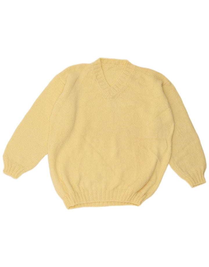 Sweter męski w stylu vintage z dekoltem w szpic, duży, żółty