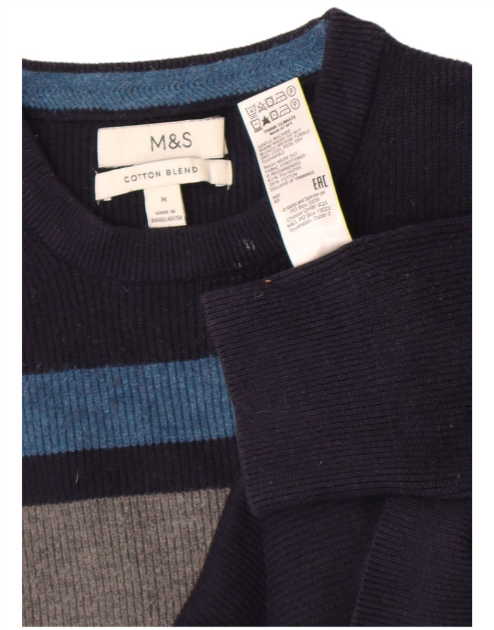 Marks & Spencer Męski sweter z okrągłym dekoltem, średni granatowy, blok kolorów