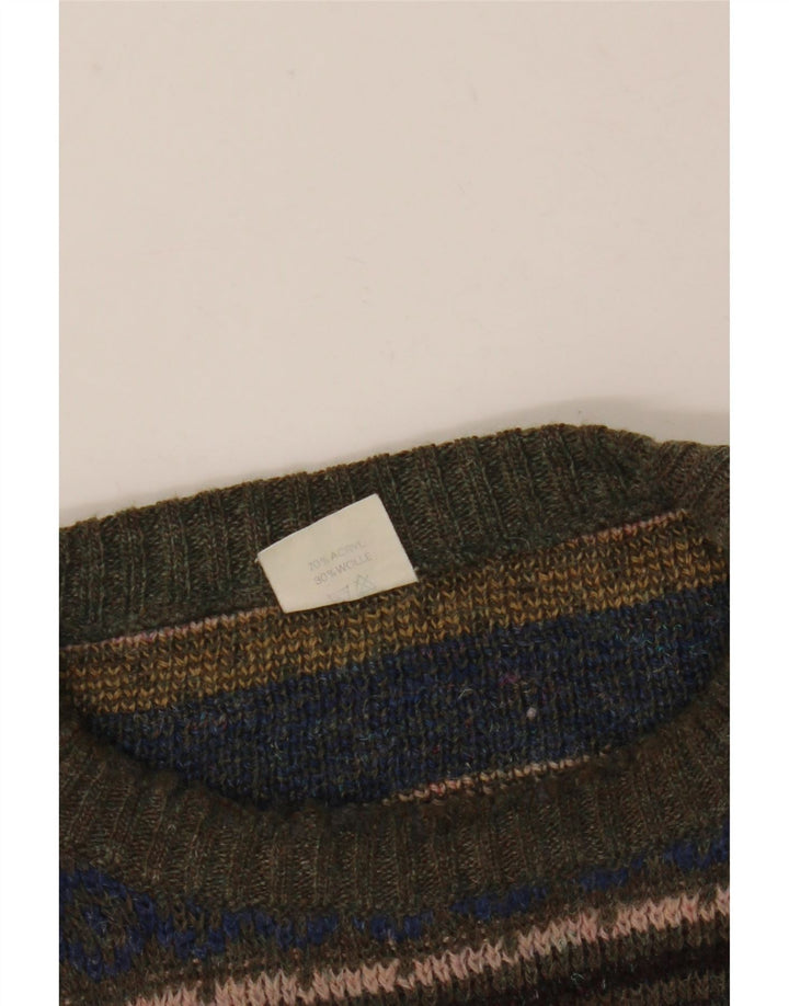 Vintage męski sweter z okrągłym dekoltem, średni, wielokolorowy Fair Isle