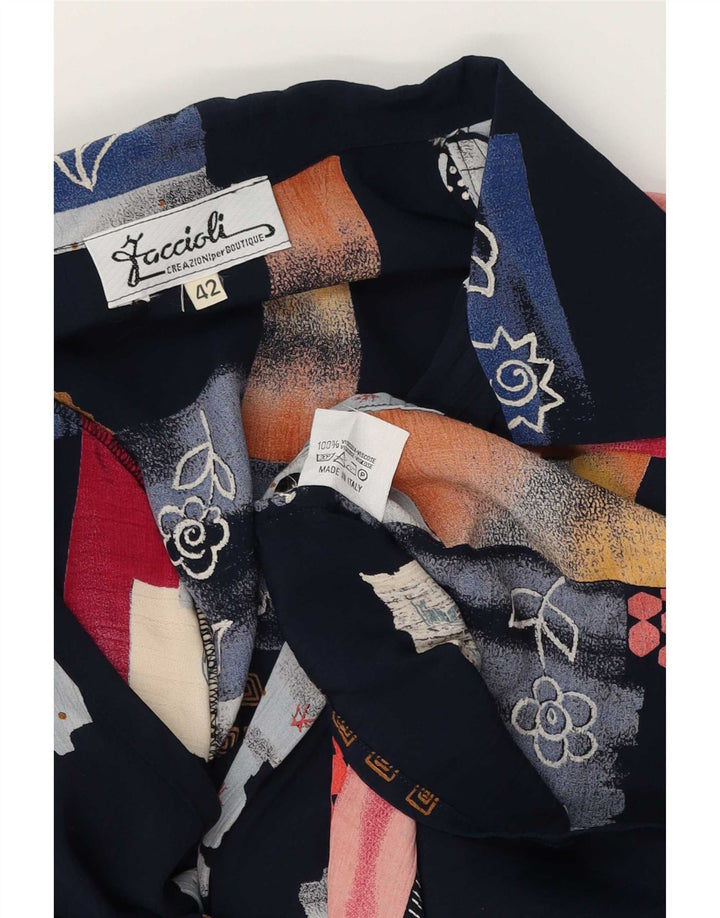 Damska bluzka koszulowa o luźnym kroju w stylu vintage IT 42 Średni granatowy patchwork
