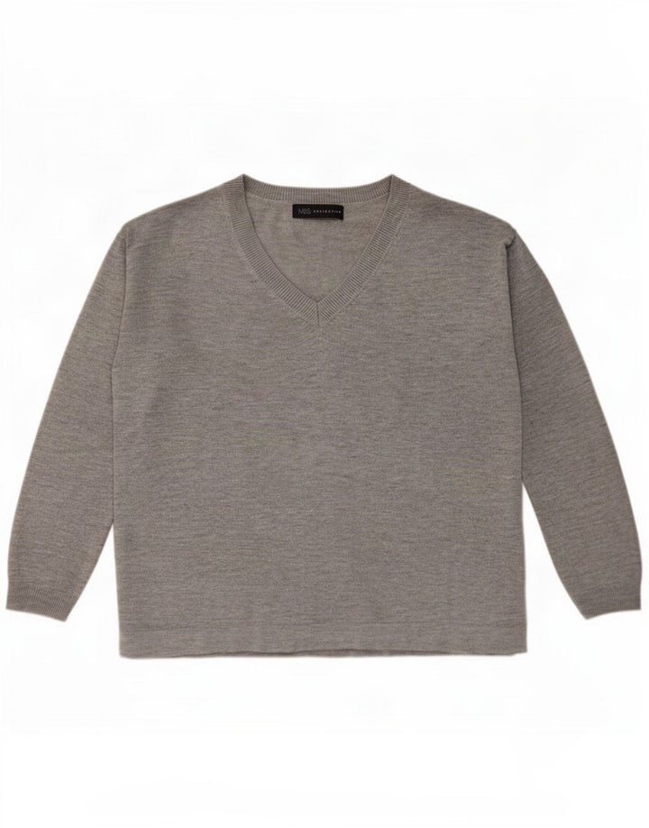 Marks & Spencer Damski sweter oversize z dekoltem w kształcie litery V, UK 10, mały, szary