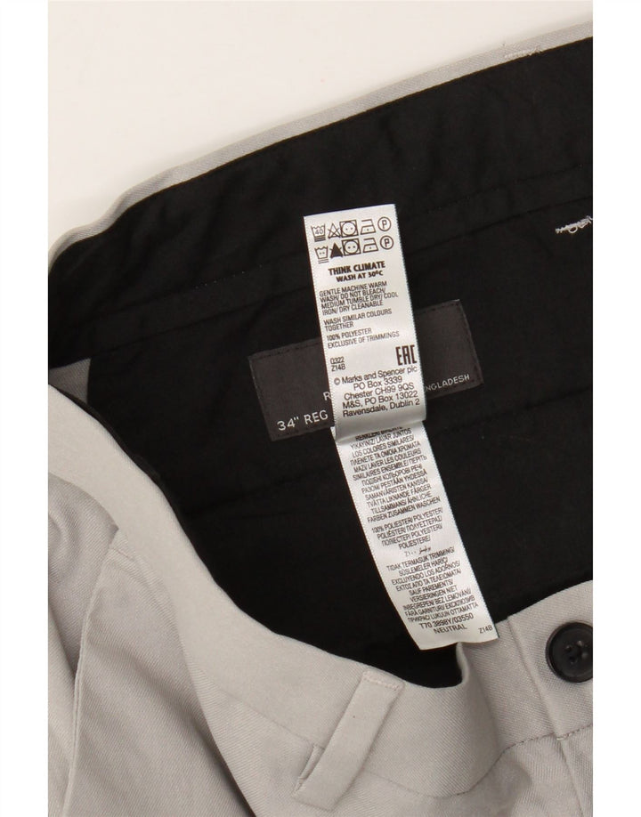 Męskie spodnie chino o regularnym kroju Marks & Spencer W34 L31 Szary poliester