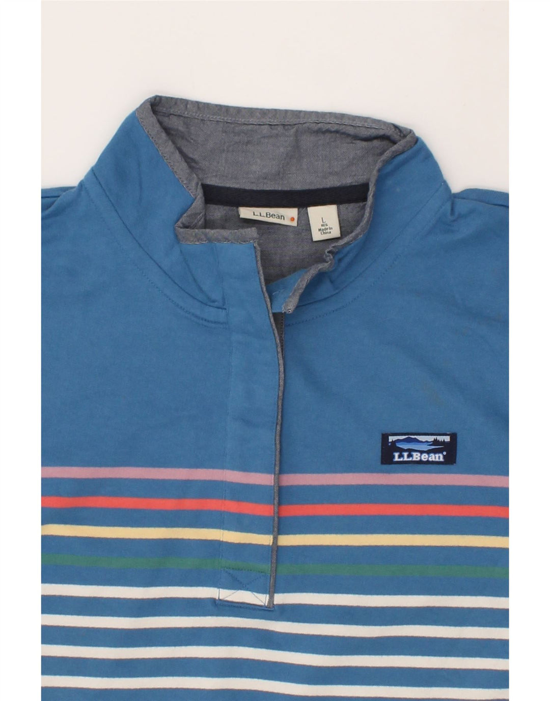 L.L.BEAN Womens Button Neck Sweatshirt Jumper UK 16 Large Blue Striped Vintage L.L.Bean and Second-Hand L.L.Bean from Messina Hembry 