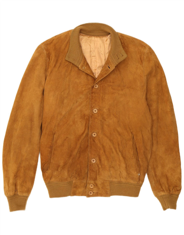 Vintage męska zamszowa kurtka bomber IT 50 średniej beżowej skóry