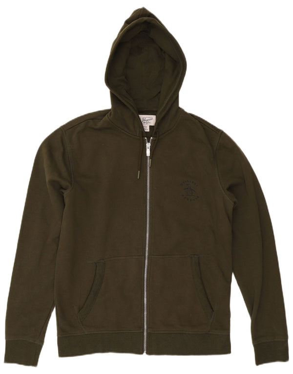 PENGUIN Męski sweter z kapturem i zamkiem błyskawicznym, mały, bawełniany khaki