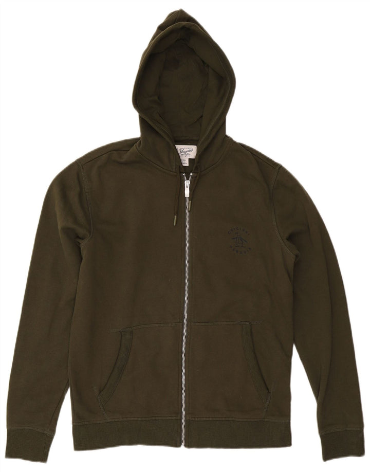 PENGUIN Męski sweter z kapturem i zamkiem błyskawicznym, mały, bawełniany khaki