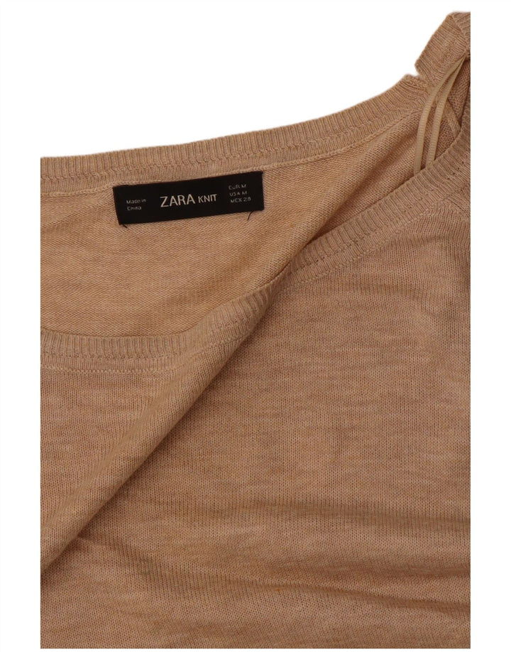Damski sweter oversize z dekoltem w łódkę Zara UK 14 średni beż