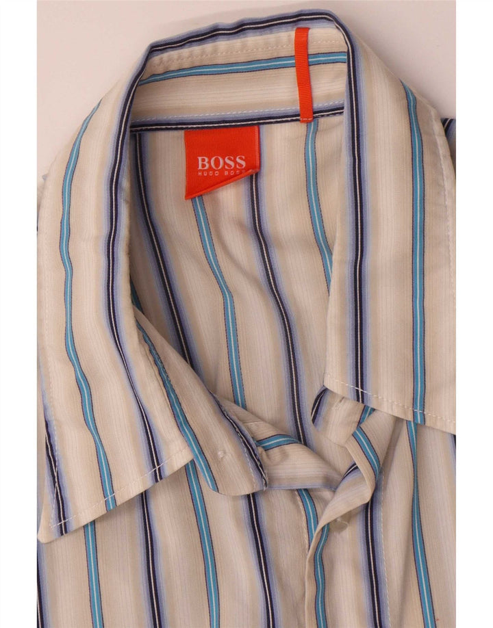 Męska koszula z krótkim rękawem Hugo Boss, średnia, wielobarwna, bawełniana w paski