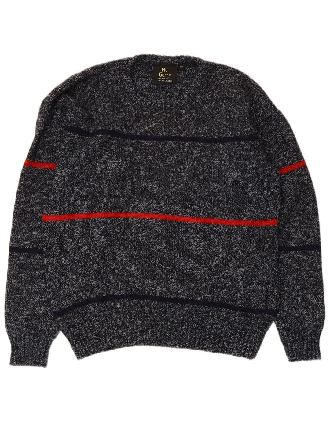 Vintage męski sweter z okrągłym dekoltem IT 50, wełniany w średnie szare paski