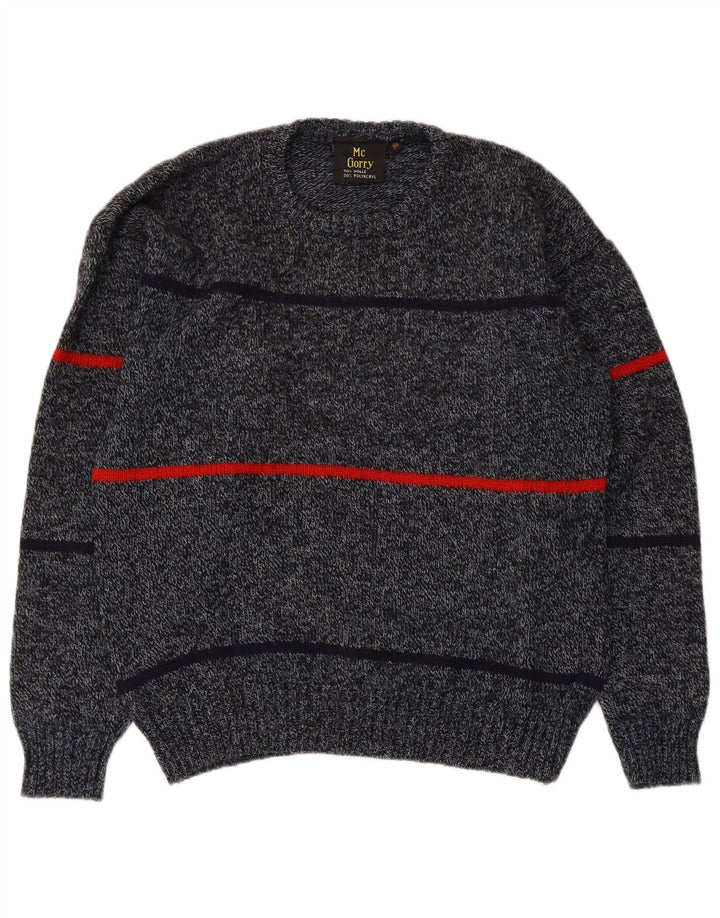 Vintage męski sweter z okrągłym dekoltem IT 50, wełniany w średnie szare paski