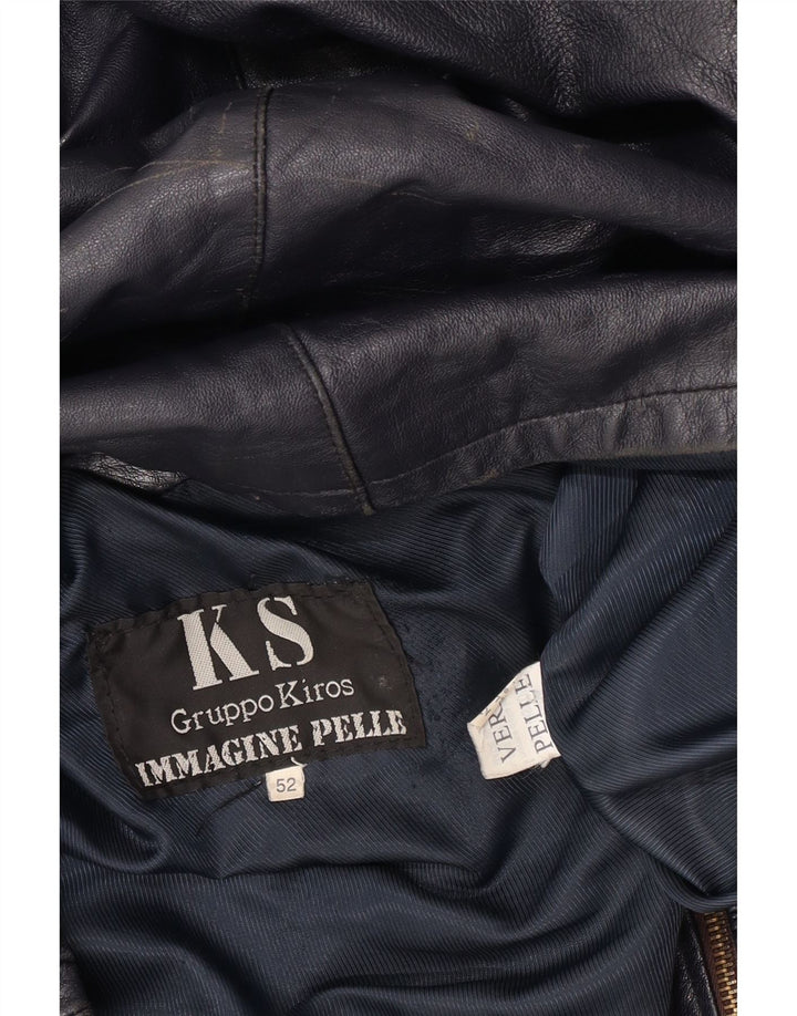 Vintage męska kurtka skórzana IT 52 XL granatowa skóra